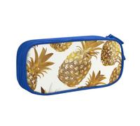 BNVSADC Golden Pineapple Background Printed Pencil Case Large Pen Bag Cute Pencil Box Pouch Office School Stationery Organizer for Girls Boys, Blue
