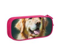 BNVSADC Golden Retriever Dog Printed Pencil Case Large Pen Bag Cute Pencil Box Pouch Office School Stationery Organizer for Girls Boys, Pink