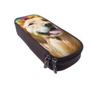 BNVSADC Golden Retriever Dog Printed PU Leather Flip Pencil Case, Cute Pencil Box Pen Bag Stationery Organizer Makeup Bag for School Office Travel