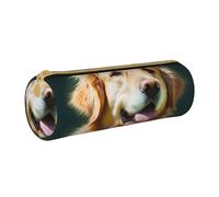 BNVSADC Golden Retriever Dog Printed Round Pencil Case Leather Pencil Pouch Cute Stationery Pencil Pen Bag for School Office Travel