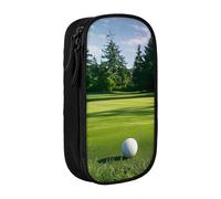 BNVSADC Golf Course Lawn Printed Pencil Case for Girls Boys, Large Capacity Pencil Pouch Cute Pencil Box Adult Makeup Bag with 2 Compartments, Black