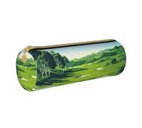 BNVSADC Golf Course Printed Round Pencil Case Leather Pencil Pouch Cute Stationery Pencil Pen Bag for School Office Travel