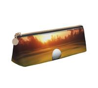 BNVSADC Golf Sport at Sunset Printed Triangle Pencil Case Leather Pencil Pouch Cute Stationery Pencil Pen Bag for School Office Travel
