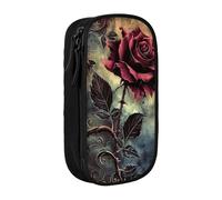 BNVSADC Gothic Rose Printed Pencil Case for Girls Boys, Large Capacity Pencil Pouch Cute Pencil Box Adult Makeup Bag with 2 Compartments, Black