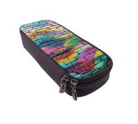 BNVSADC Graffiti Colorful Brick Printed PU Leather Flip Pencil Case, Cute Pencil Box Pen Bag Stationery Organizer Makeup Bag for School Office Travel