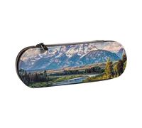 BNVSADC Grand Teton National Park Printed Leather Pencil Pen Case & Makeup Bag - Stylish Hard Shell Pencil Bag Stationery Organizer Pouch for School Office Travel
