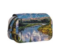 BNVSADC Grand Teton National Park Printed Print Flip Top Double Layer Pencil Case - Large Capacity School Supplies Organizer for Students, Kids, Teens, Artists, Travel & Office Use