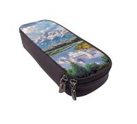 BNVSADC Grand Teton National Park Printed PU Leather Flip Pencil Case, Cute Pencil Box Pen Bag Stationery Organizer Makeup Bag for School Office Travel