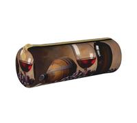 BNVSADC Grape Wine Printed Round Pencil Case Leather Pencil Pouch Cute Stationery Pencil Pen Bag for School Office Travel