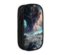 BNVSADC Graphics Universe Space Printed Pencil Case for Girls Boys, Large Capacity Pencil Pouch Cute Pencil Box Adult Makeup Bag with 2 Compartments, Black