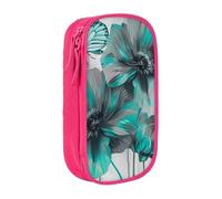 BNVSADC Gray Teal Flower Butterfly Printed Pencil Case for Girls Boys, Large Capacity Pencil Pouch Cute Pencil Box Adult Makeup Bag with 2 Compartments, Pink