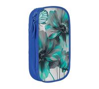 BNVSADC Gray Teal Flower Butterfly Printed Pencil Case for Girls Boys, Large Capacity Pencil Pouch Cute Pencil Box Adult Makeup Bag with 2 Compartments, Blue