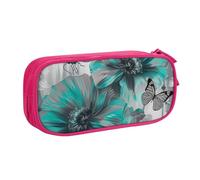 BNVSADC Gray Teal Flower Butterfly Printed Pencil Case Large Pen Bag Cute Pencil Box Pouch Office School Stationery Organizer for Girls Boys, Pink