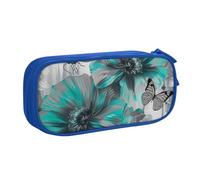 BNVSADC Gray Teal Flower Butterfly Printed Pencil Case Large Pen Bag Cute Pencil Box Pouch Office School Stationery Organizer for Girls Boys, Blue