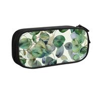 BNVSADC Green Eucalyptus Leaves Printed Pencil Case Large Pen Bag Cute Pencil Box Pouch Office School Stationery Organizer for Girls Boys, Black