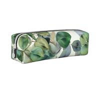 BNVSADC Green Eucalyptus Leaves Printed Pencil Case Leather Pencil Pouch Cute Stationery Pencil Pen Bag with Zipper for School Office Travel