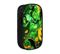 BNVSADC Green Ghost Horror Halloween Printed Pencil Case for Girls Boys, Large Capacity Pencil Pouch Cute Pencil Box Adult Makeup Bag with 2 Compartments, Black