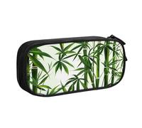 BNVSADC Green Leaves Print Tropical Nature Plant Printed Pencil Case Large Pen Bag Cute Pencil Box Pouch Office School Stationery Organizer for Girls Boys, Black