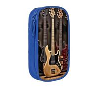 BNVSADC Guitar Bass Music Musical Instruments Printed Pencil Case for Girls Boys, Large Capacity Pencil Pouch Cute Pencil Box Adult Makeup Bag with 2 Compartments, Blue