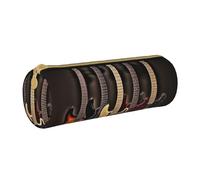 BNVSADC Guitar Bass Music Musical Instruments Printed Round Pencil Case Leather Pencil Pouch Cute Stationery Pencil Pen Bag for School Office Travel