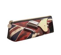 BNVSADC Guitar British Flag Printed Triangle Pencil Case Leather Pencil Pouch Cute Stationery Pencil Pen Bag for School Office Travel