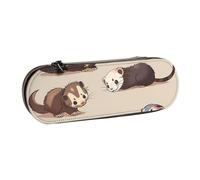 BNVSADC Hairy Ferret Printed Leather Pencil Pen Case & Makeup Bag - Stylish Hard Shell Pencil Bag Stationery Organizer Pouch for School Office Travel