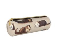 BNVSADC Hairy Ferret Printed Round Pencil Case Leather Pencil Pouch Cute Stationery Pencil Pen Bag for School Office Travel