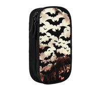 BNVSADC Halloween Flying Bats Printed Pencil Case for Girls Boys, Large Capacity Pencil Pouch Cute Pencil Box Adult Makeup Bag with 2 Compartments, Black