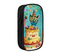 BNVSADC Happy Birthday Printed Pencil Case for Girls Boys, Large Capacity Pencil Pouch Cute Pencil Box Adult Makeup Bag with 2 Compartments, Black