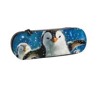 BNVSADC Happy Penguin Printed Leather Pencil Pen Case & Makeup Bag - Stylish Hard Shell Pencil Bag Stationery Organizer Pouch for School Office Travel