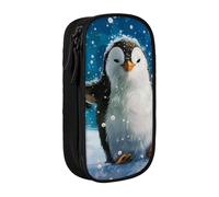 BNVSADC Happy Penguin Printed Pencil Case for Girls Boys, Large Capacity Pencil Pouch Cute Pencil Box Adult Makeup Bag with 2 Compartments, Black