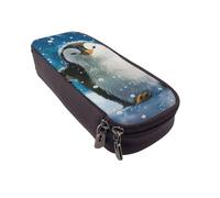 BNVSADC Happy Penguin Printed PU Leather Flip Pencil Case, Cute Pencil Box Pen Bag Stationery Organizer Makeup Bag for School Office Travel