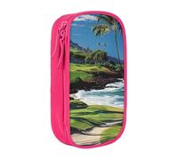 BNVSADC Hawaii Beach Golf Course Printed Pencil Case for Girls Boys, Large Capacity Pencil Pouch Cute Pencil Box Adult Makeup Bag with 2 Compartments, Pink