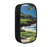 BNVSADC Hawaii Beach Golf Course Printed Pencil Case for Girls Boys, Large Capacity Pencil Pouch Cute Pencil Box Adult Makeup Bag with 2 Compartments, Black