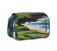 BNVSADC Hawaii Beach Golf Course Printed Print Flip Top Double Layer Pencil Case - Large Capacity School Supplies Organizer for Students, Kids, Teens, Artists, Travel & Office Use