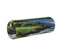 BNVSADC Hawaii Beach Golf Course Printed Round Pencil Case Leather Pencil Pouch Cute Stationery Pencil Pen Bag for School Office Travel