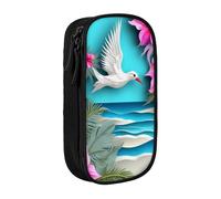 BNVSADC Hawaii Beach Hibiscus Printed Pencil Case for Girls Boys, Large Capacity Pencil Pouch Cute Pencil Box Adult Makeup Bag with 2 Compartments, Black