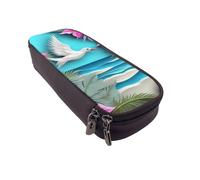 BNVSADC Hawaii Beach Hibiscus Printed PU Leather Flip Pencil Case, Cute Pencil Box Pen Bag Stationery Organizer Makeup Bag for School Office Travel