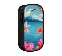 BNVSADC Hawaii Hibiscus Flower Printed Pencil Case for Girls Boys, Large Capacity Pencil Pouch Cute Pencil Box Adult Makeup Bag with 2 Compartments, Black