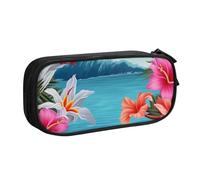 BNVSADC Hawaii Hibiscus Flower Printed Pencil Case Large Pen Bag Cute Pencil Box Pouch Office School Stationery Organizer for Girls Boys, Black