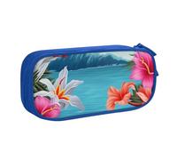 BNVSADC Hawaii Hibiscus Flower Printed Pencil Case Large Pen Bag Cute Pencil Box Pouch Office School Stationery Organizer for Girls Boys, Blue