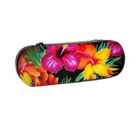 BNVSADC Hawaiian Colorful Flower Printed Leather Pencil Pen Case & Makeup Bag - Stylish Hard Shell Pencil Bag Stationery Organizer Pouch for School Office Travel