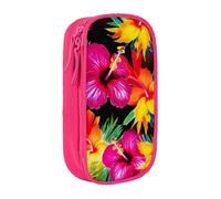 BNVSADC Hawaiian Colorful Flower Printed Pencil Case for Girls Boys, Large Capacity Pencil Pouch Cute Pencil Box Adult Makeup Bag with 2 Compartments, Pink