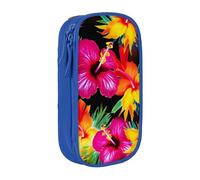 BNVSADC Hawaiian Colorful Flower Printed Pencil Case for Girls Boys, Large Capacity Pencil Pouch Cute Pencil Box Adult Makeup Bag with 2 Compartments, Blue