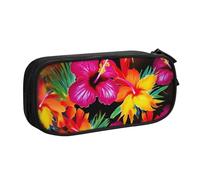 BNVSADC Hawaiian Colorful Flower Printed Pencil Case Large Pen Bag Cute Pencil Box Pouch Office School Stationery Organizer for Girls Boys, Black