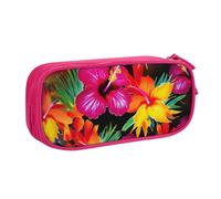 BNVSADC Hawaiian Colorful Flower Printed Pencil Case Large Pen Bag Cute Pencil Box Pouch Office School Stationery Organizer for Girls Boys, Pink
