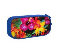 BNVSADC Hawaiian Colorful Flower Printed Pencil Case Large Pen Bag Cute Pencil Box Pouch Office School Stationery Organizer for Girls Boys, Blue