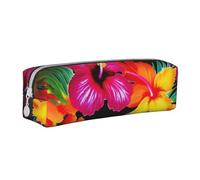 BNVSADC Hawaiian Colorful Flower Printed Pencil Case Leather Pencil Pouch Cute Stationery Pencil Pen Bag with Zipper for School Office Travel