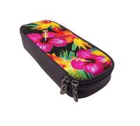 BNVSADC Hawaiian Colorful Flower Printed PU Leather Flip Pencil Case, Cute Pencil Box Pen Bag Stationery Organizer Makeup Bag for School Office Travel