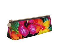 BNVSADC Hawaiian Colorful Flower Printed Triangle Pencil Case Leather Pencil Pouch Cute Stationery Pencil Pen Bag for School Office Travel